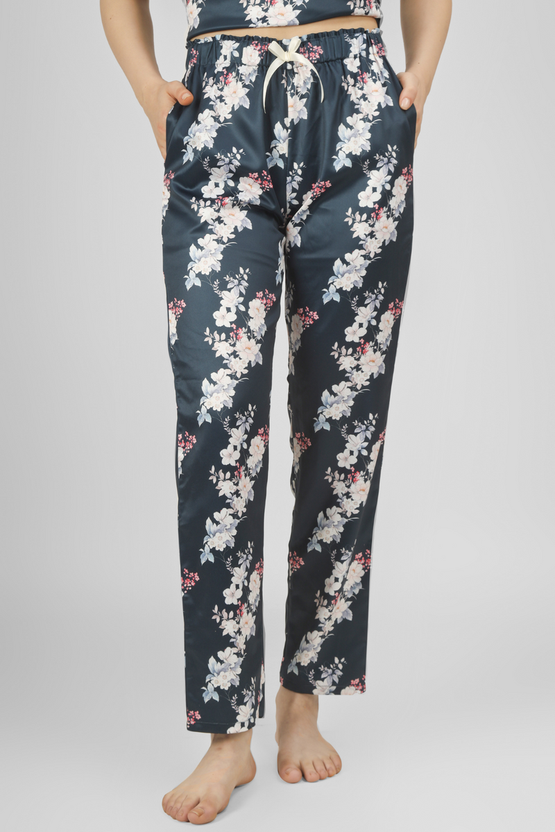 Navy Bloom & Bold Satin Pyjama For Women 2