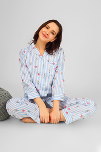 Blue Serendipity Stripes Pyjama Set For Women 1