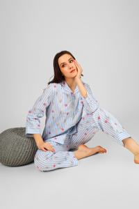 Blue Serendipity Stripes Pyjama Set For Women 3