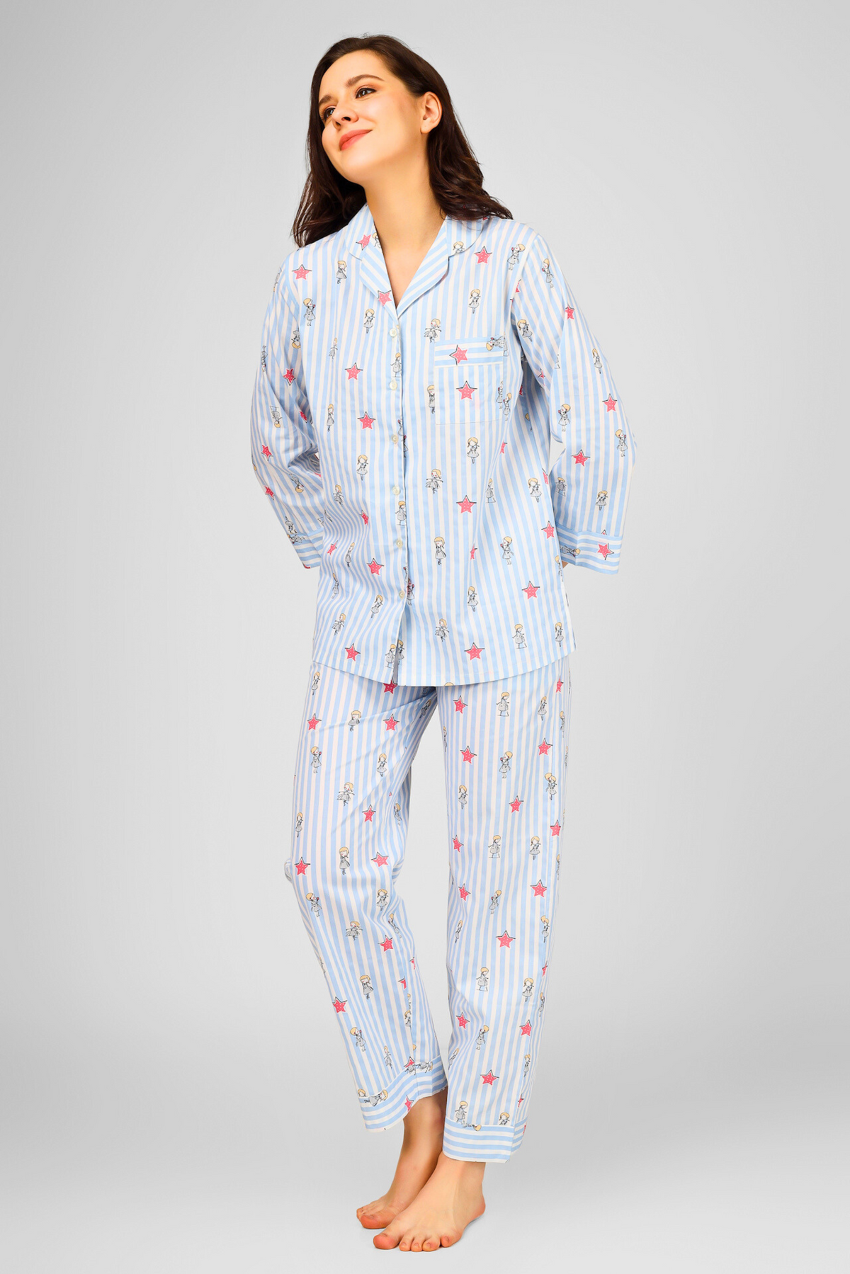 Blue Serendipity Stripes Pyjama Set For Women 4
