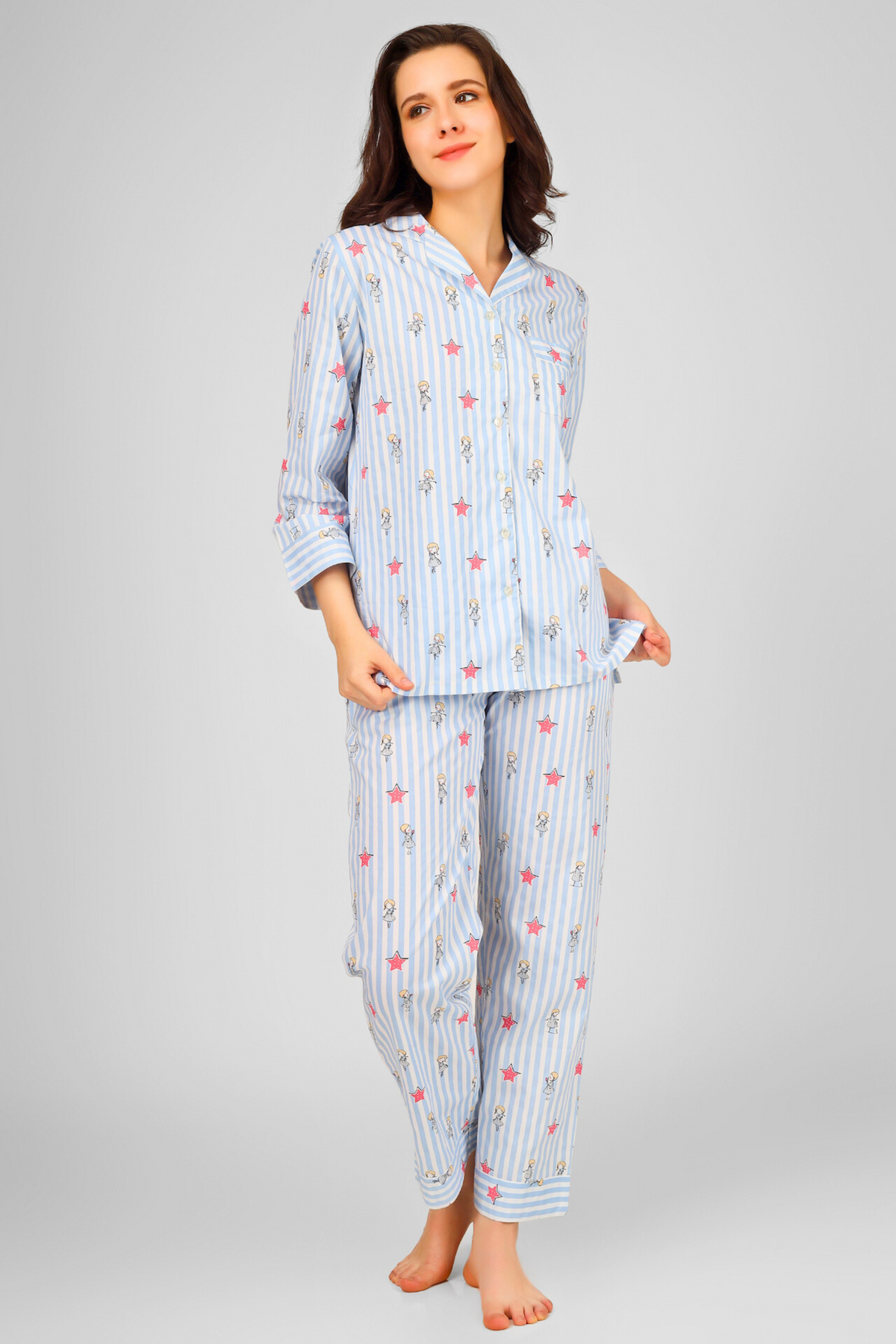Blue Serendipity Stripes Pyjama Set For Women 5