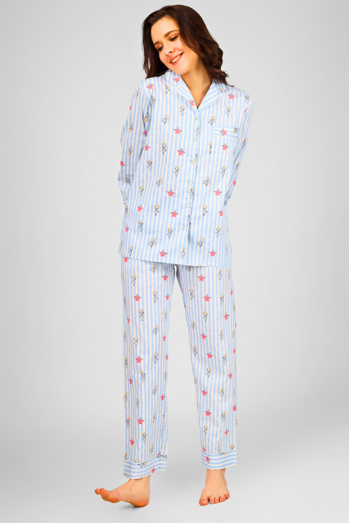 Blue Serendipity Stripes Pyjama Set For Women 6