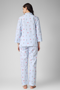Blue Serendipity Stripes Pyjama Set For Women 7