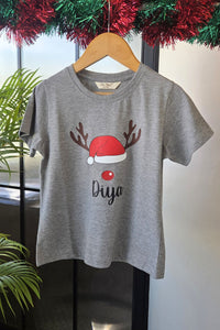 Personalised Christmas Grey T-Shirt (Girl)