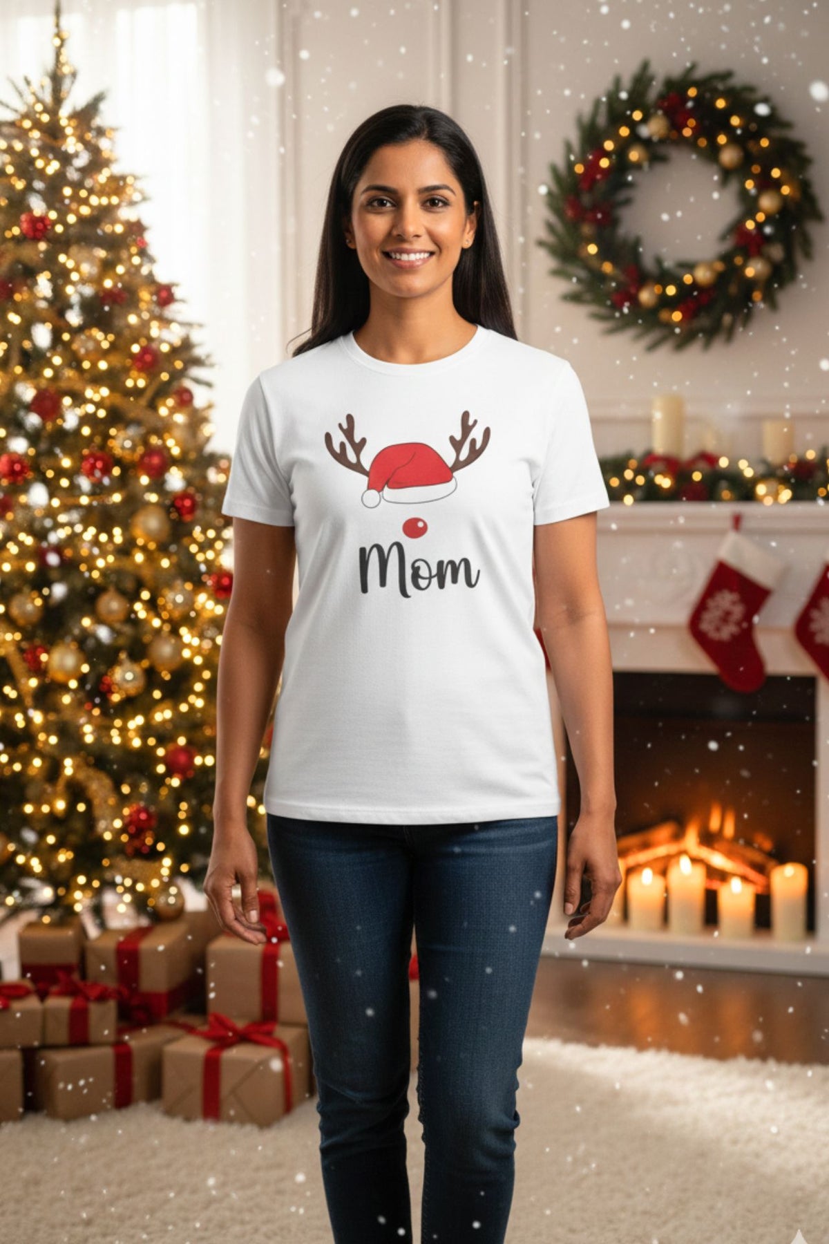Personalised Christmas White T-Shirt (Women)