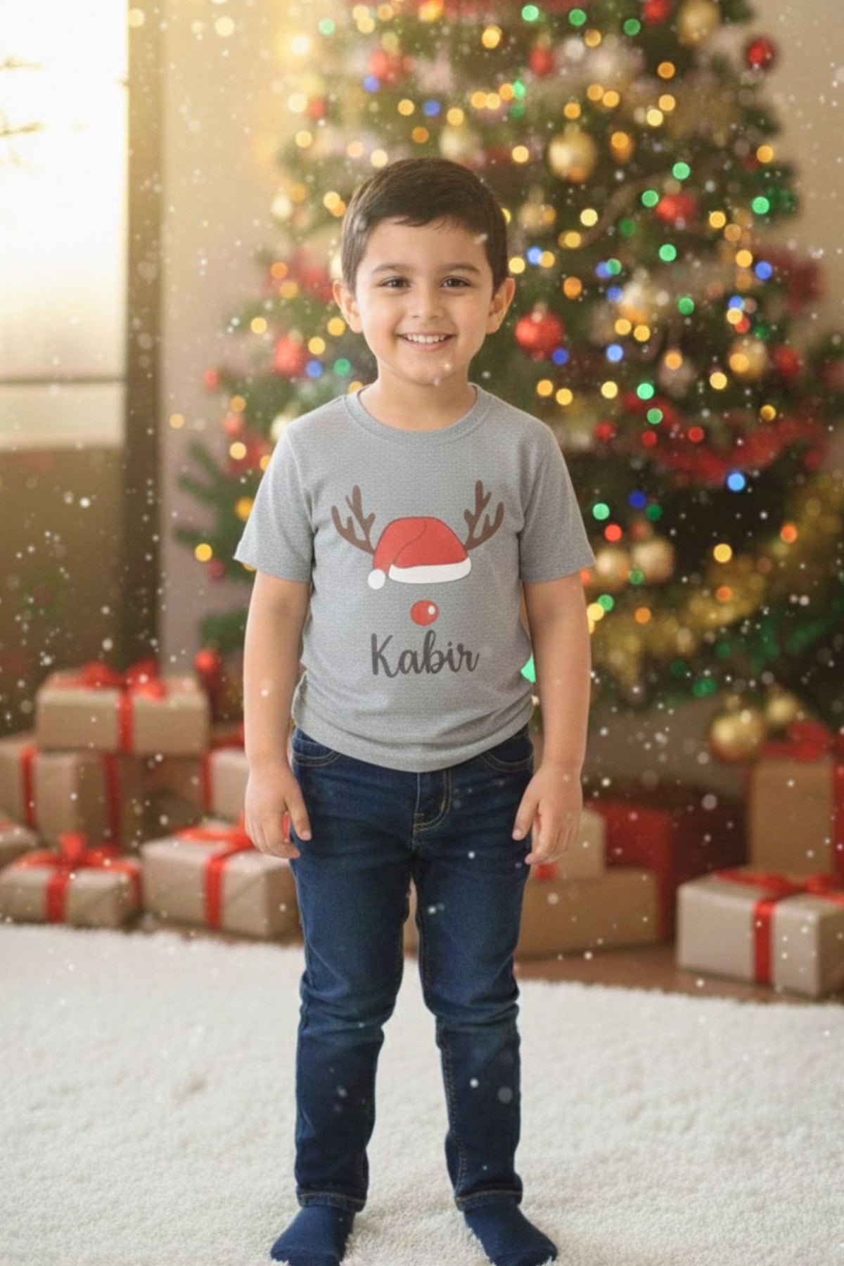 Personalised Christmas Grey T-Shirt (Boy)