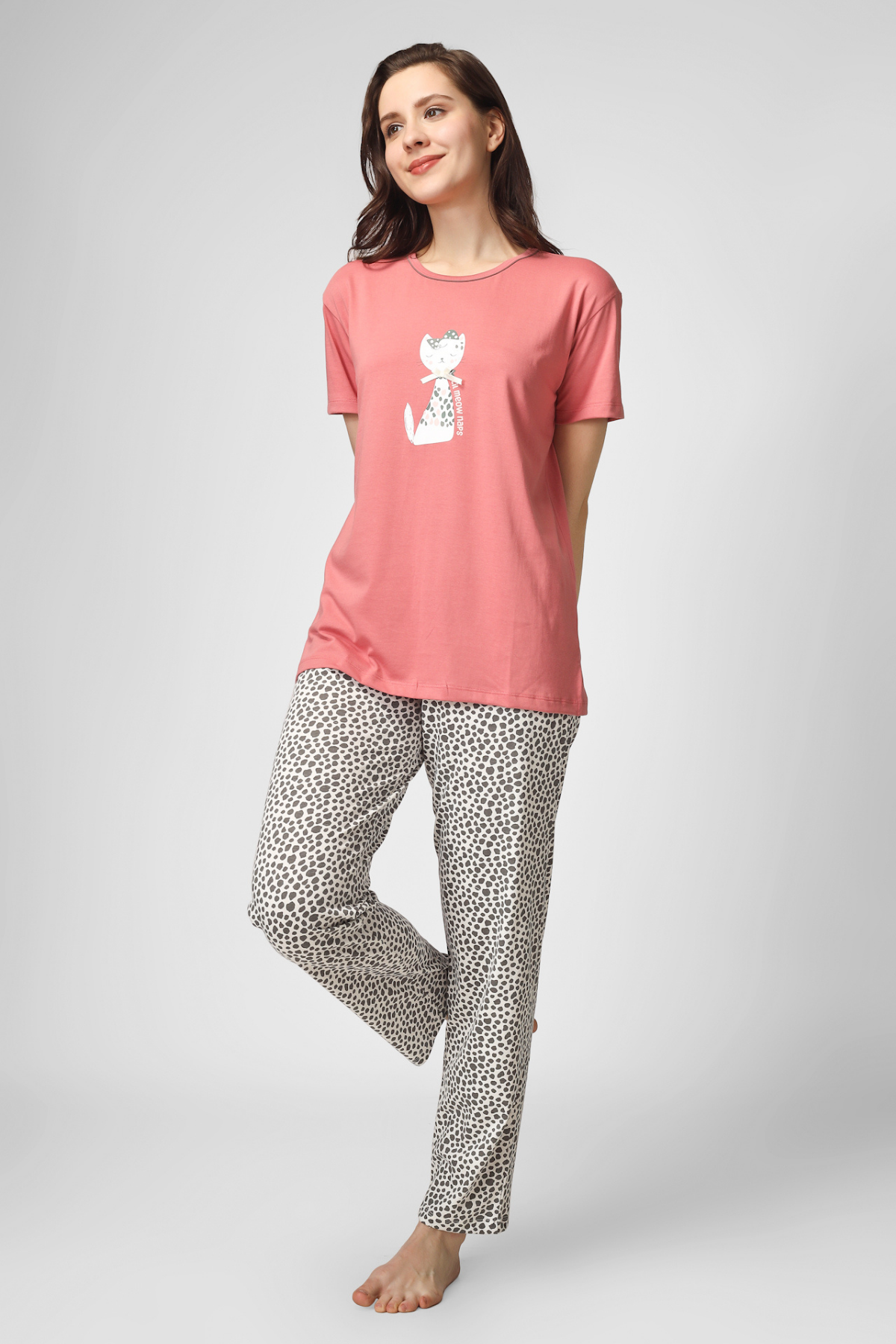 Coral Lil Meow Naps Pyjama Set For Women 3