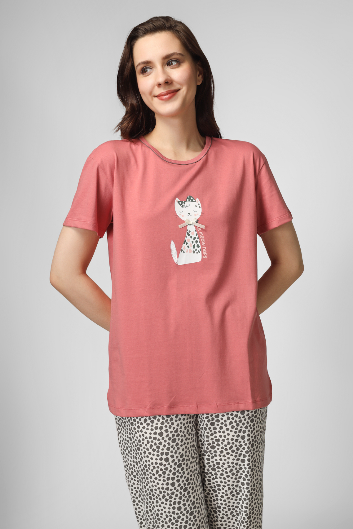 Coral Lil Meow Naps Pyjama Set For Women 5