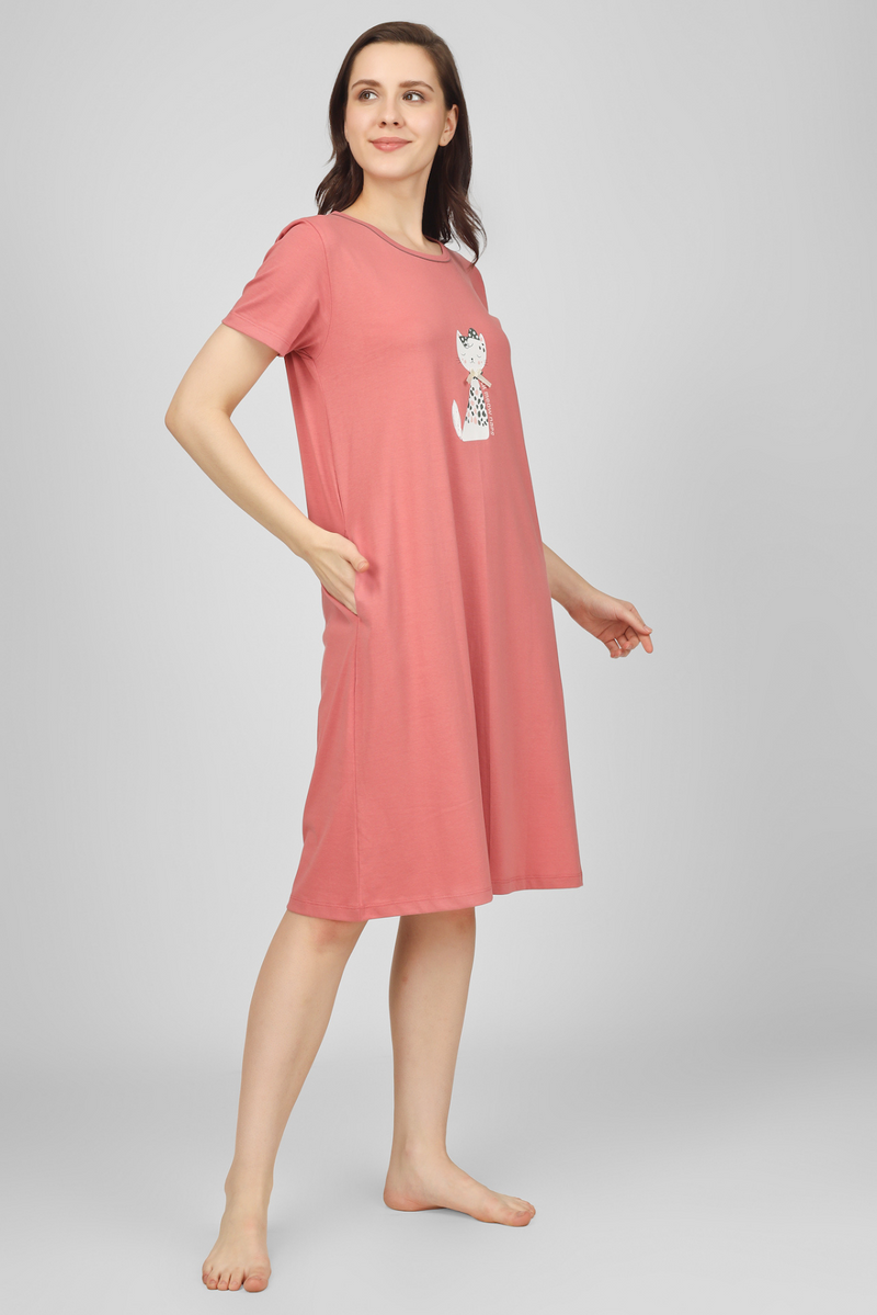 Coral Lil Meow Naps Short  Nighty For Women 1