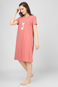 Coral Lil Meow Naps Short  Nighty For Women 3