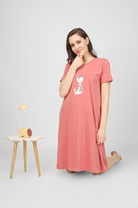 Coral Lil Meow Naps Short  Nighty For Women 4