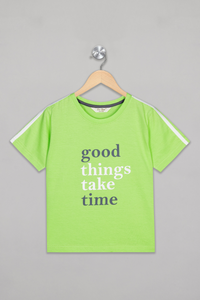 Green Good Things Take Time Shorts Set For Boys 3