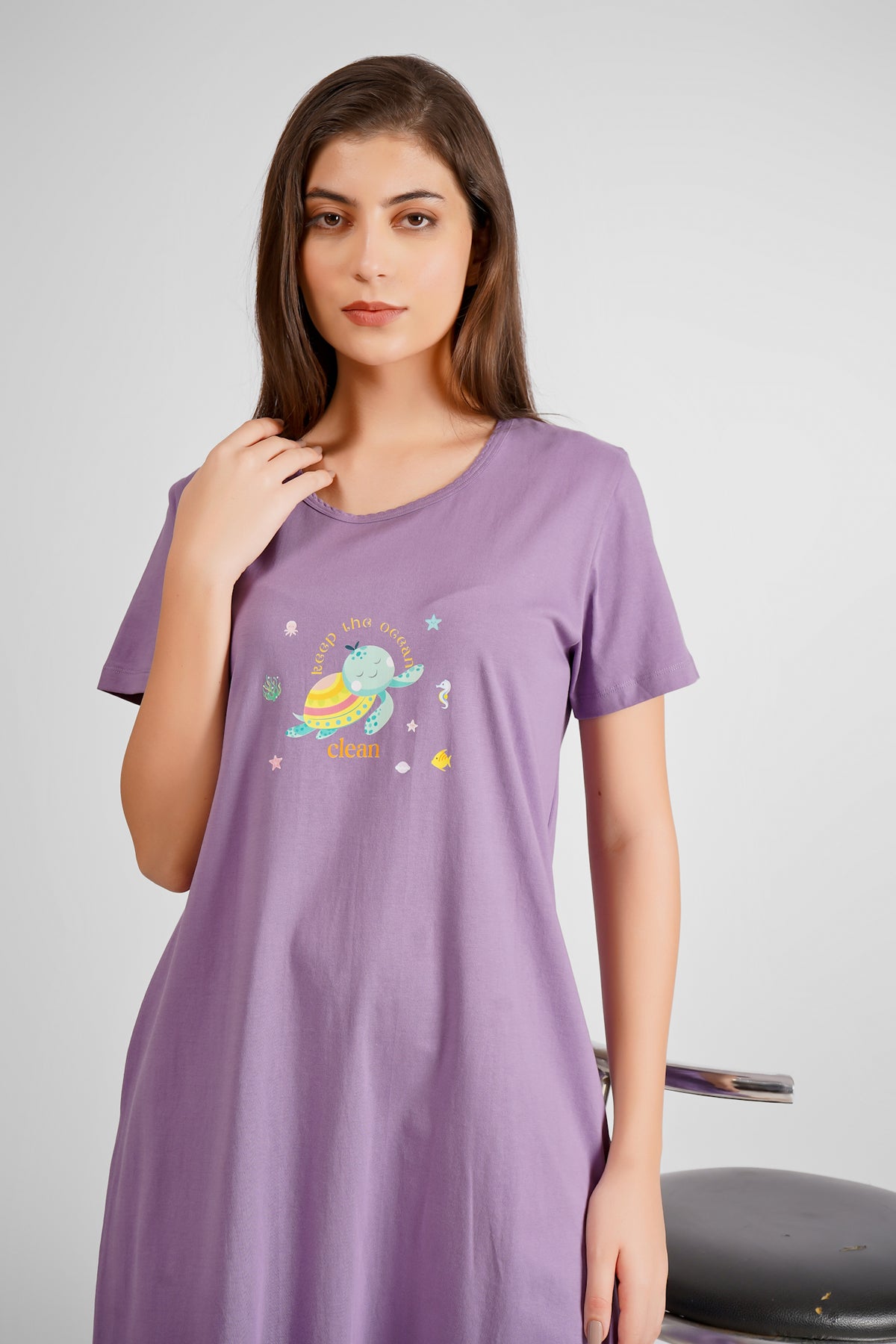 Purple Keep The Ocean Clean  Nightdress