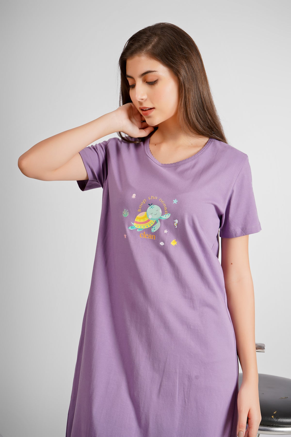 Purple Keep The Ocean Clean  Nightdress