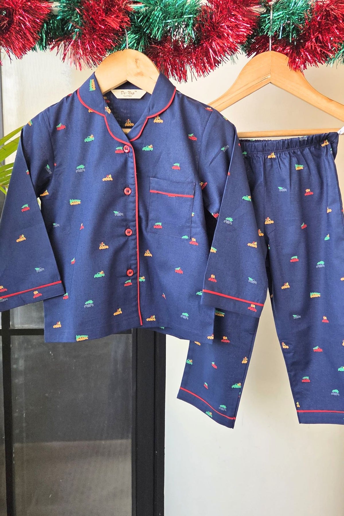 Little Wheels Navy Cotton Night Suit (Girl)
