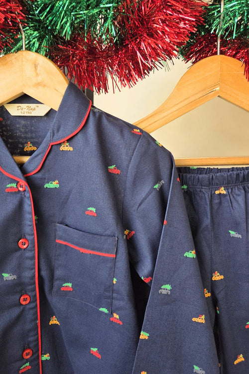 Little Wheels Navy Cotton Night Suit (Boy)
