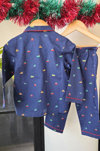Little Wheels Navy Cotton Night Suit (Girl)