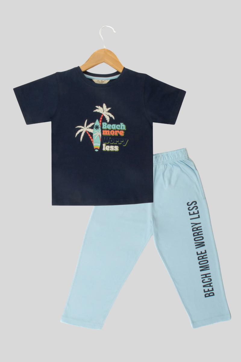 Navy Beach More Worry Less Short Sleeves Pyjama Set For Boys 