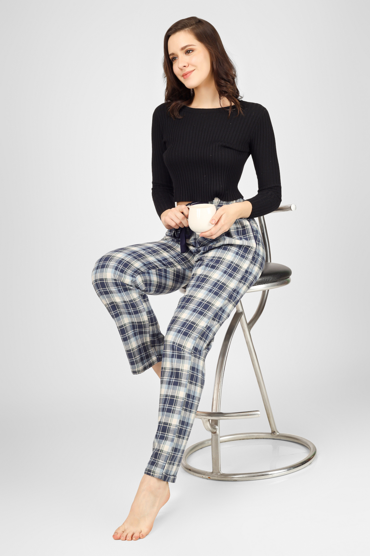 Navy Dusky Delight Flannel Pyjama For Women 1