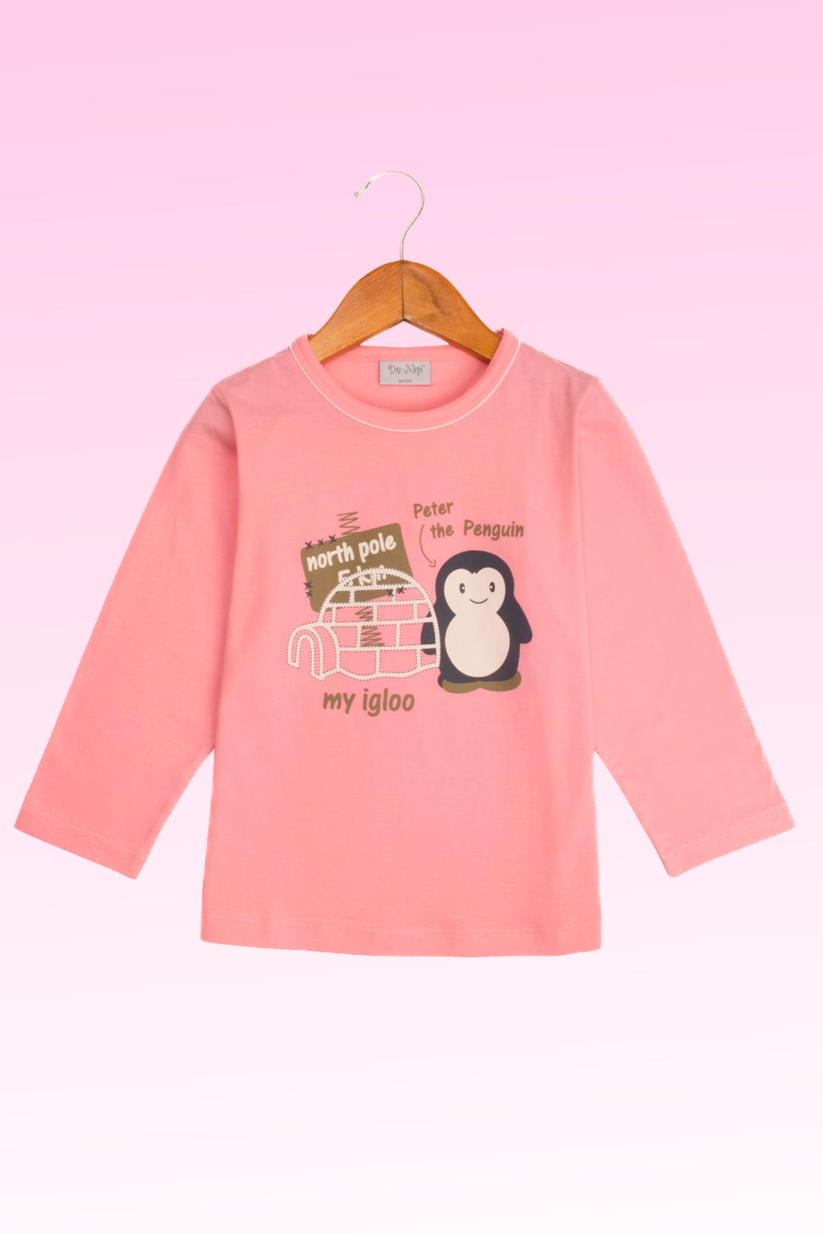 Peach Peter Penguin Full Sleeves Pyjama Set For Girls 3