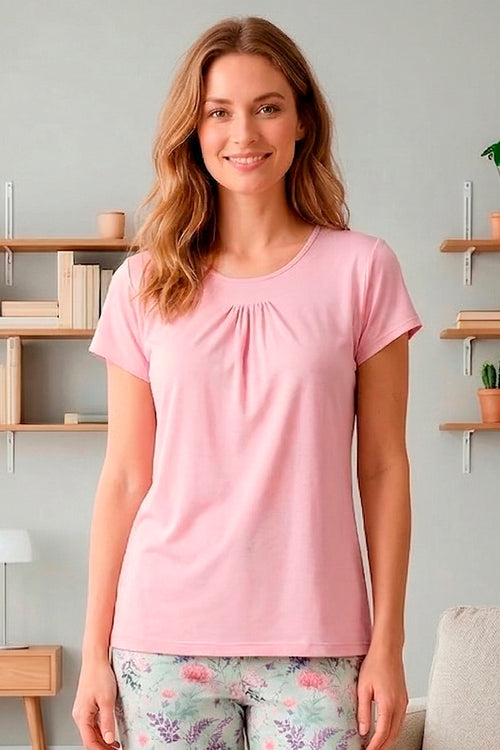 Luxurious Pink Satin Yolk Pyjama Set