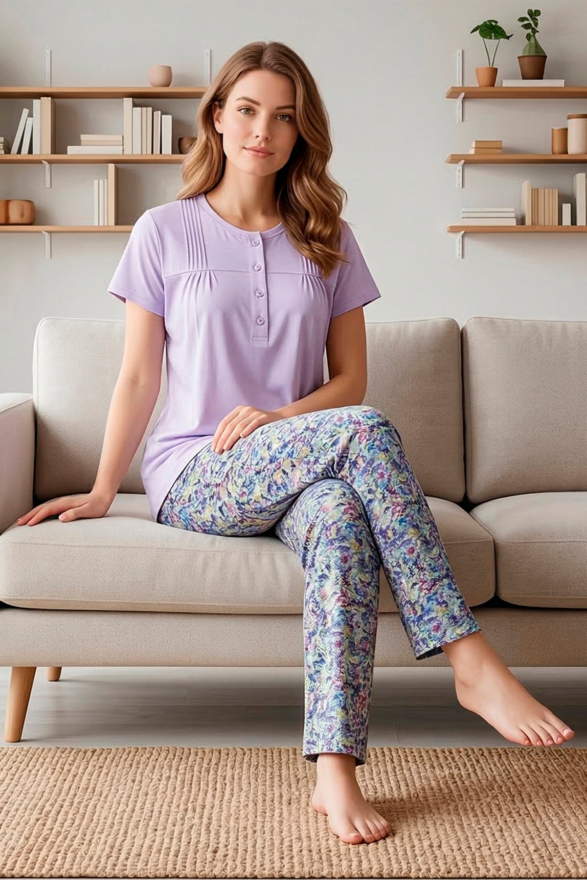 Lilac Pintucks Floral Pyjama Set