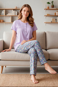 Lilac Pintucks Floral Pyjama Set
