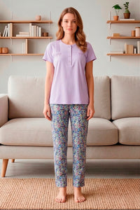 Lilac Pintucks Floral Pyjama Set