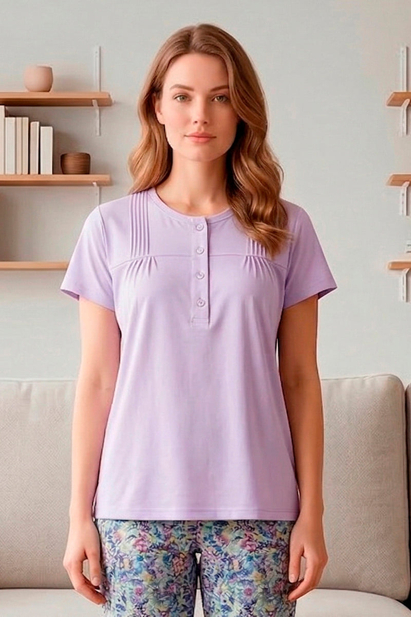 Lilac Pintucks Floral Pyjama Set