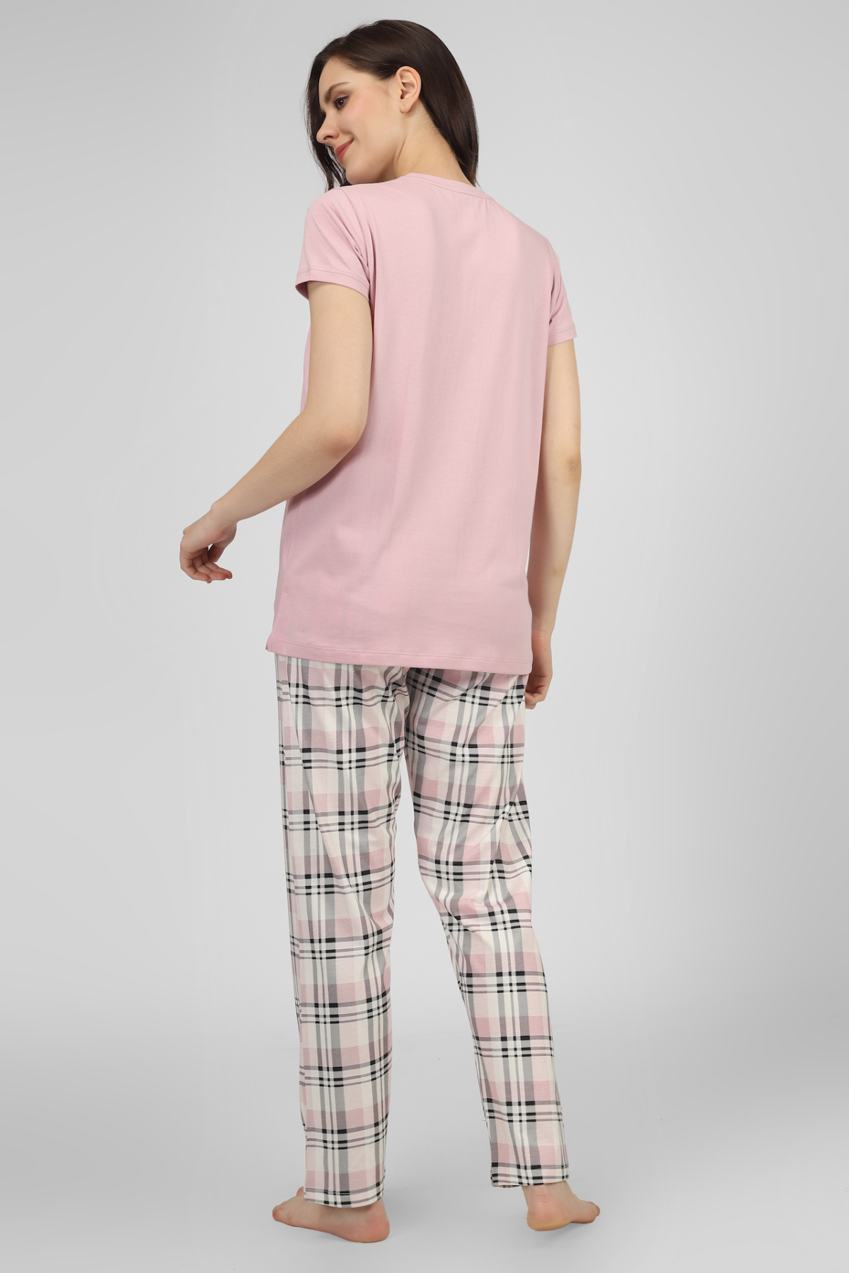 Plaid & Pleats Short Sleeves Pyjama Set For Women 6