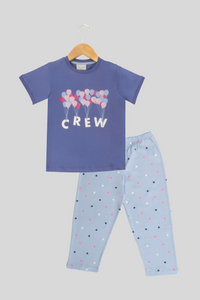 Purple Crew Short Sleeves Pyjama Set For Girls 