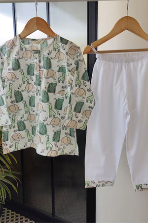 Safari Dreams Beige Kurta Pyjama Set for Girls / Boys