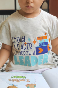 Today A Reader Tomorrow A Leader Ecru T-Shirt For Boys