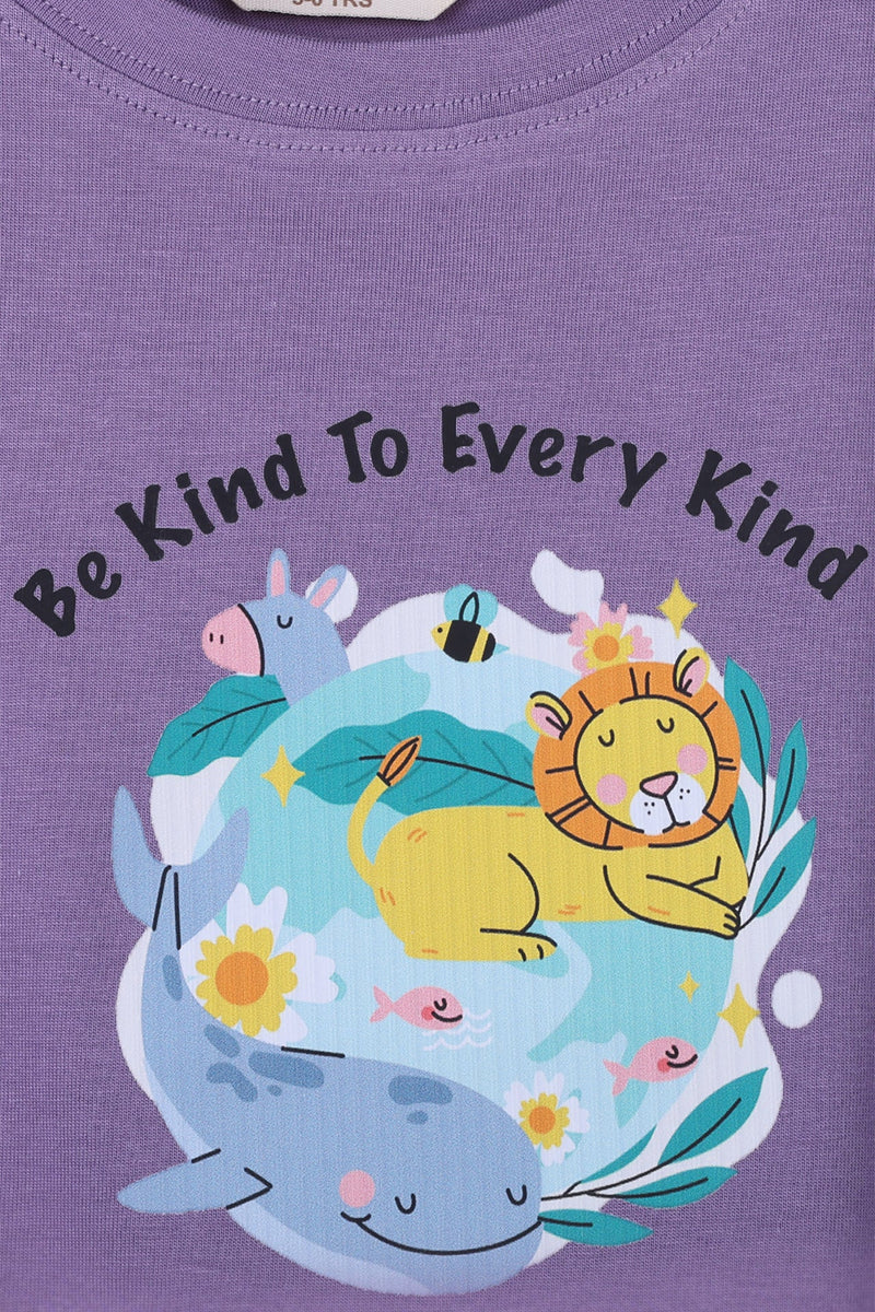 Be Kind To Every Kind Purple T-Shirt For Boys - De - Nap.in - Nightwear