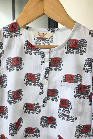 Blockprint Parade Mul Kurta Pyjama Set Girls / Boys - De - Nap.in - Nightwear