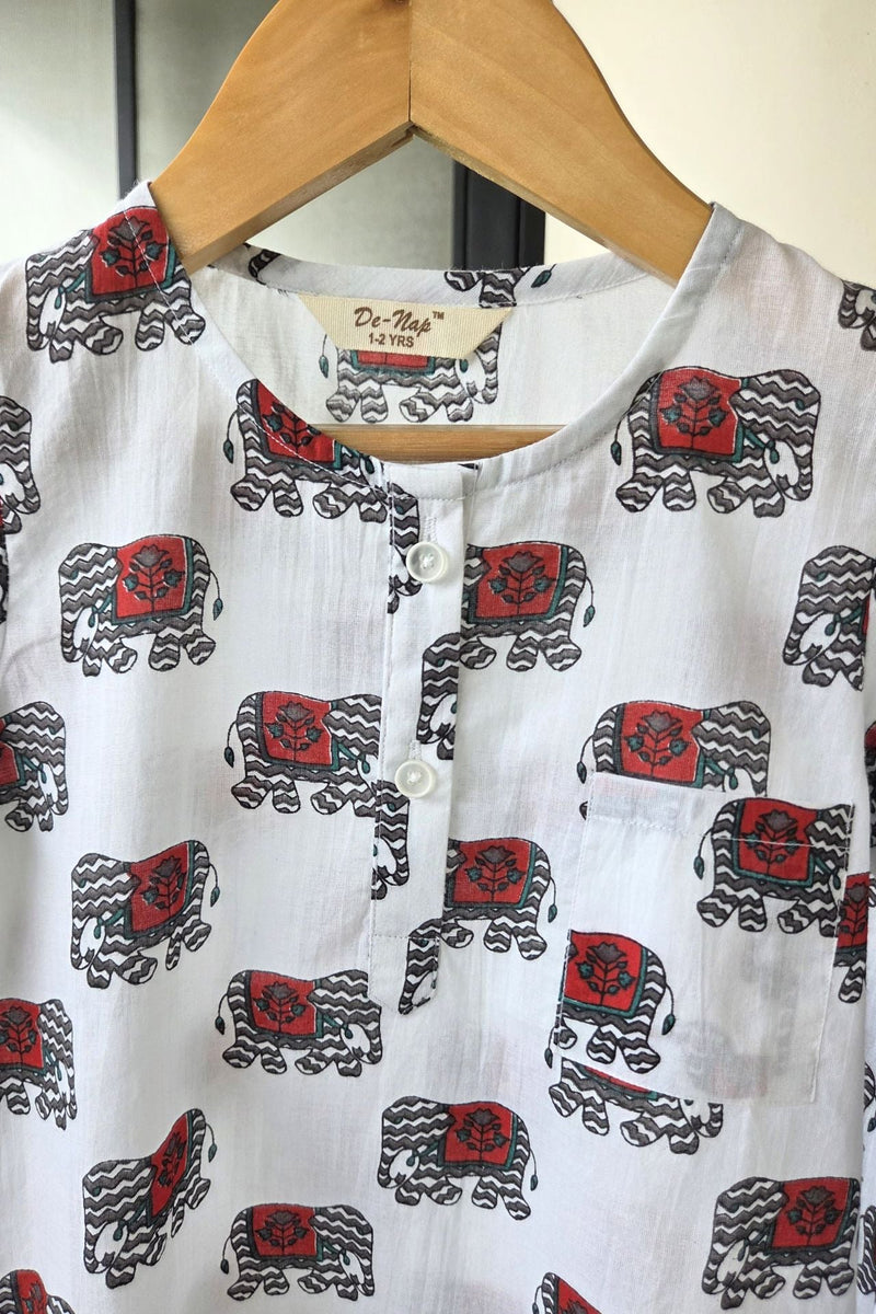 Blockprint Parade Mul Kurta Pyjama Set Girls / Boys - De - Nap.in - Nightwear