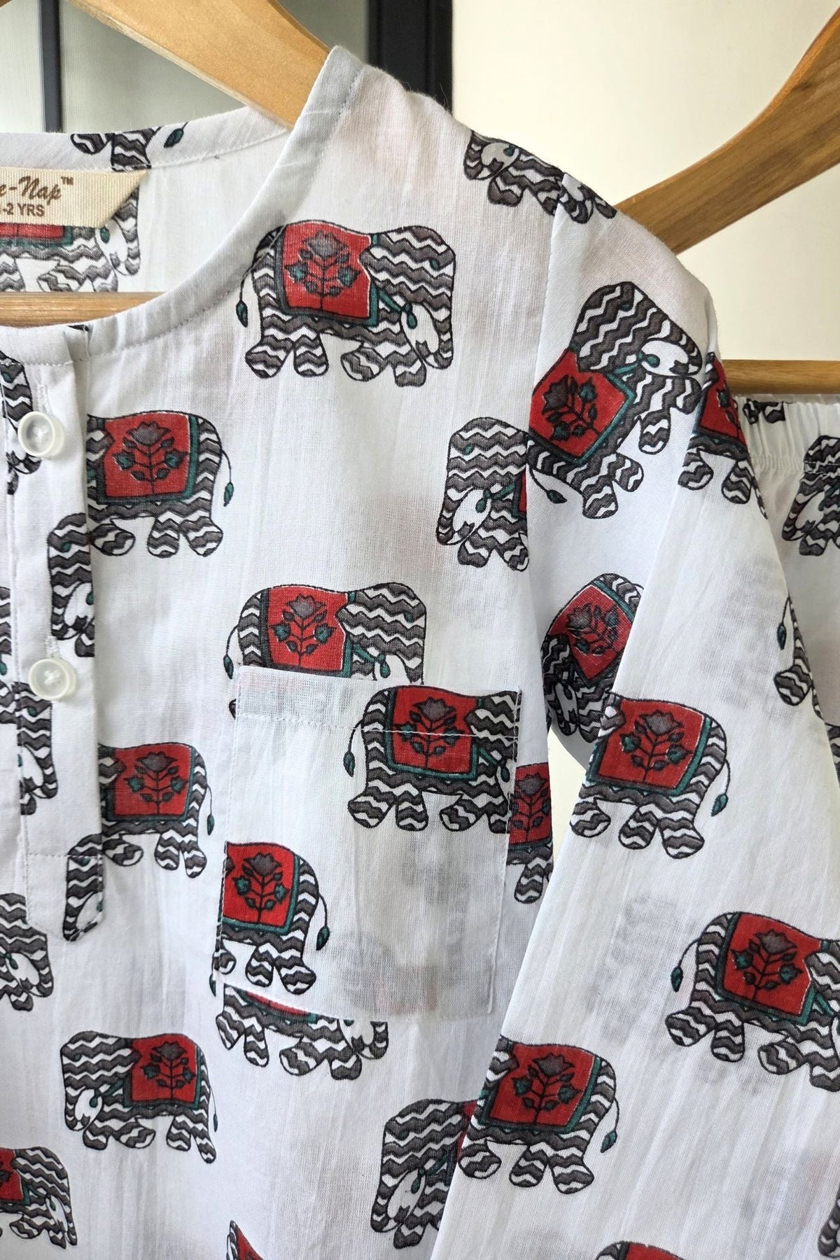 Blockprint Parade Mul Kurta Pyjama Set Girls / Boys - De - Nap.in - Nightwear