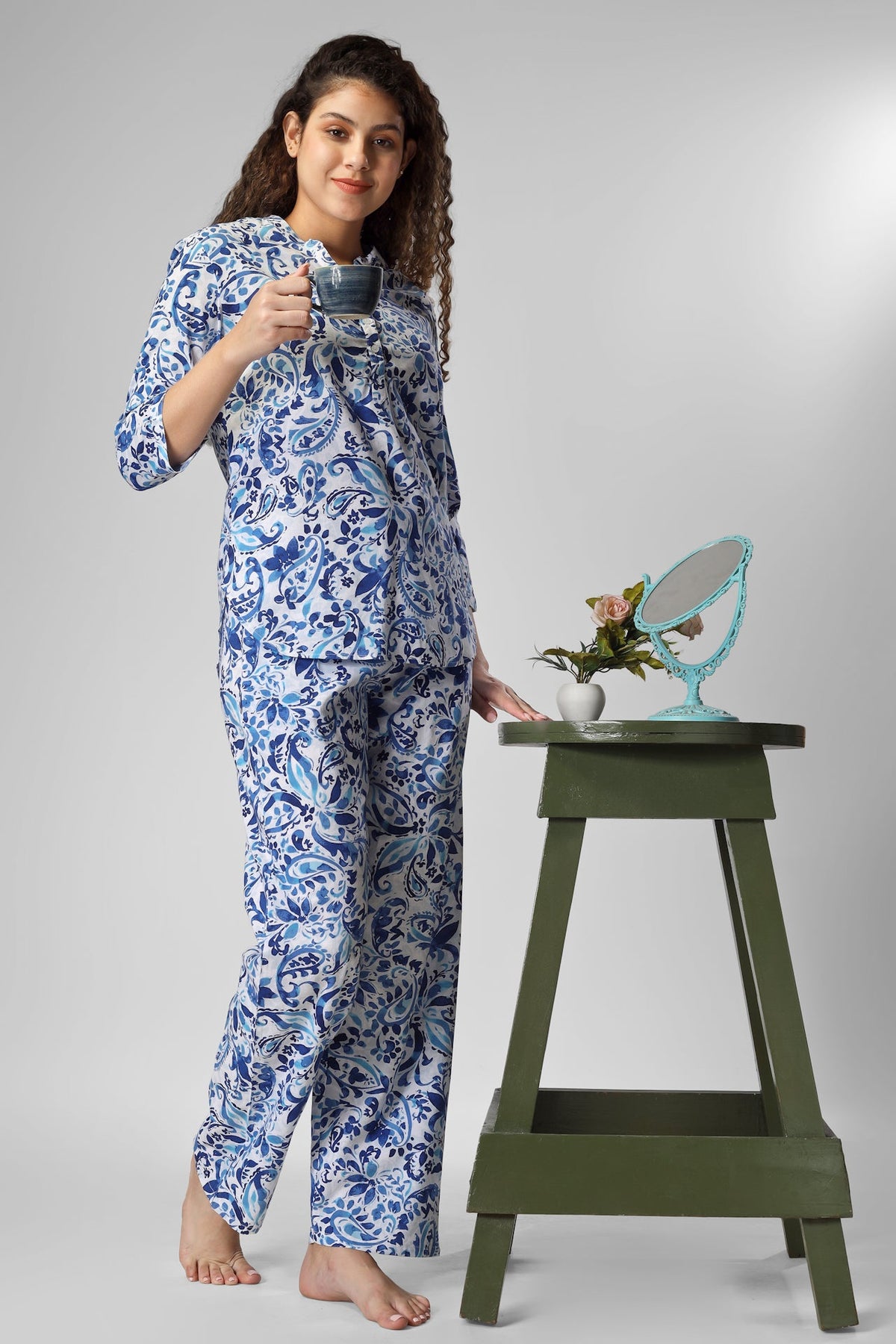 Blue Paisley Love Coord Set - De - Nap.in - Nightwear