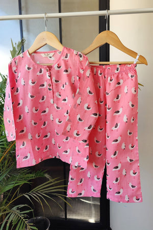 Blush Breeze Mul Kurta Pyjama Set - De - Nap.in - Nightwear