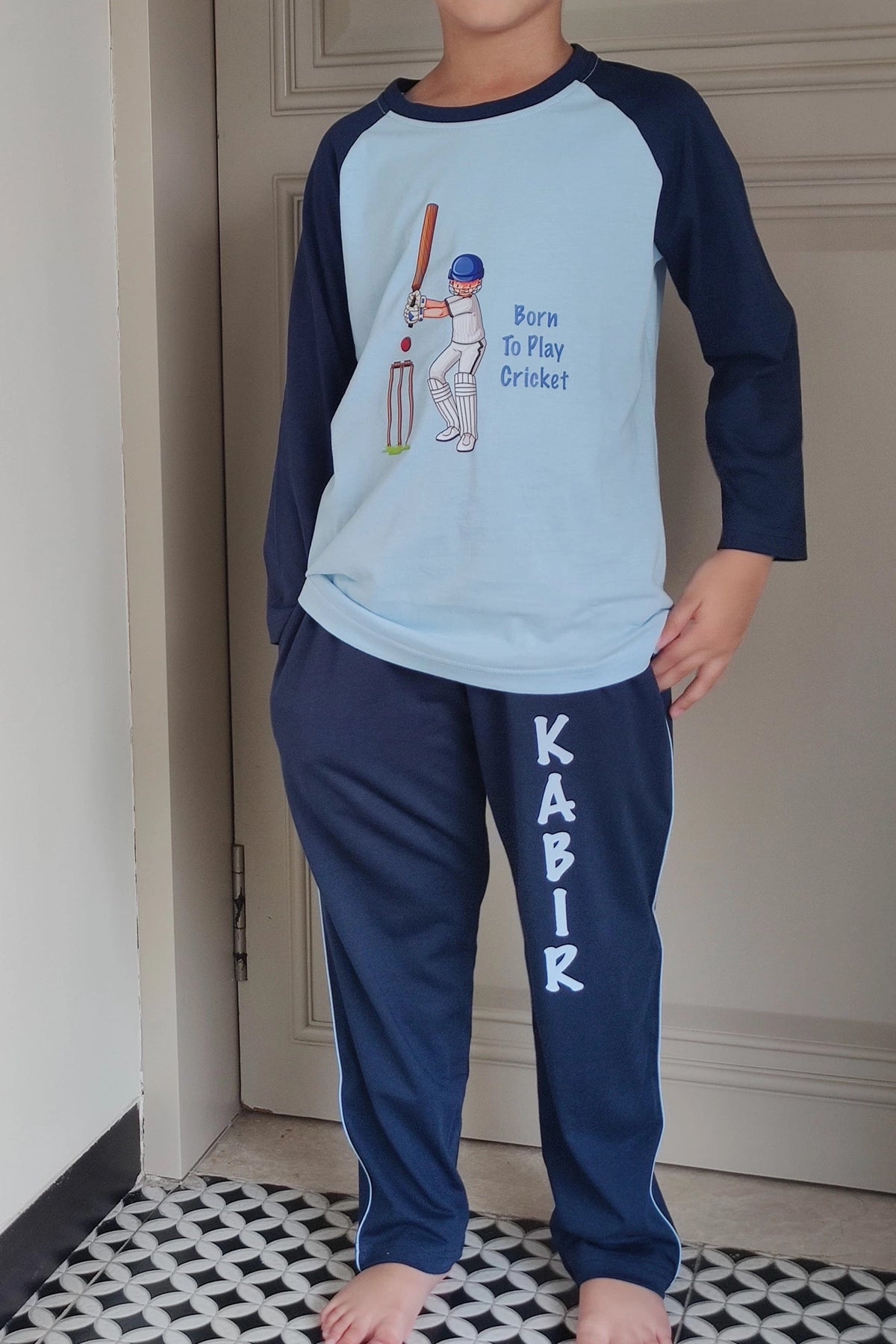 Born To Play Cricket Pyjama Set - De - Nap.in - Nightwear