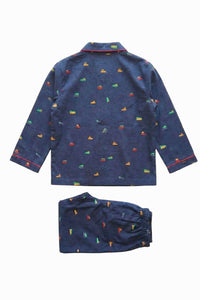 Little Wheels Navy Cotton Night Suit (Girl)