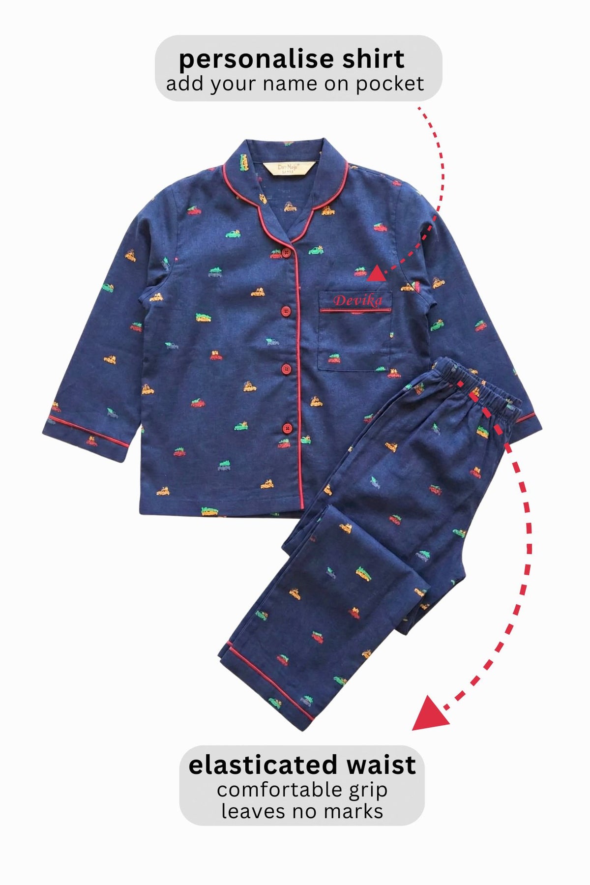 Little Wheels Navy Cotton Night Suit (Girl)