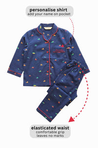 Little Wheels Navy Cotton Night Suit (Girl)