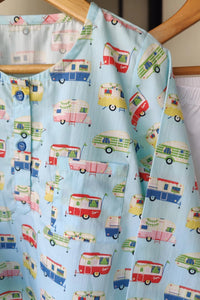 Caravan Dreams Blue Cotton Kurta Pyjama Set - De - Nap.in - Nightwear