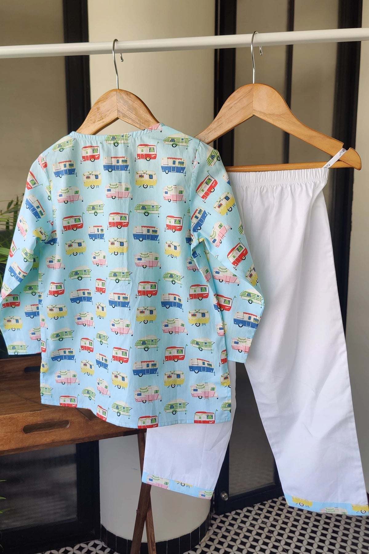 Caravan Dreams Blue Cotton Kurta Pyjama Set - De - Nap.in - Nightwear