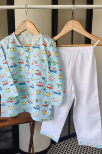 Caravan Dreams Blue Cotton Kurta Pyjama Set - De - Nap.in - Nightwear