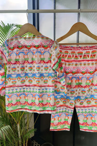 Colorful Tribal Print Kurta Pyjama Set - De - Nap.in - Nightwear