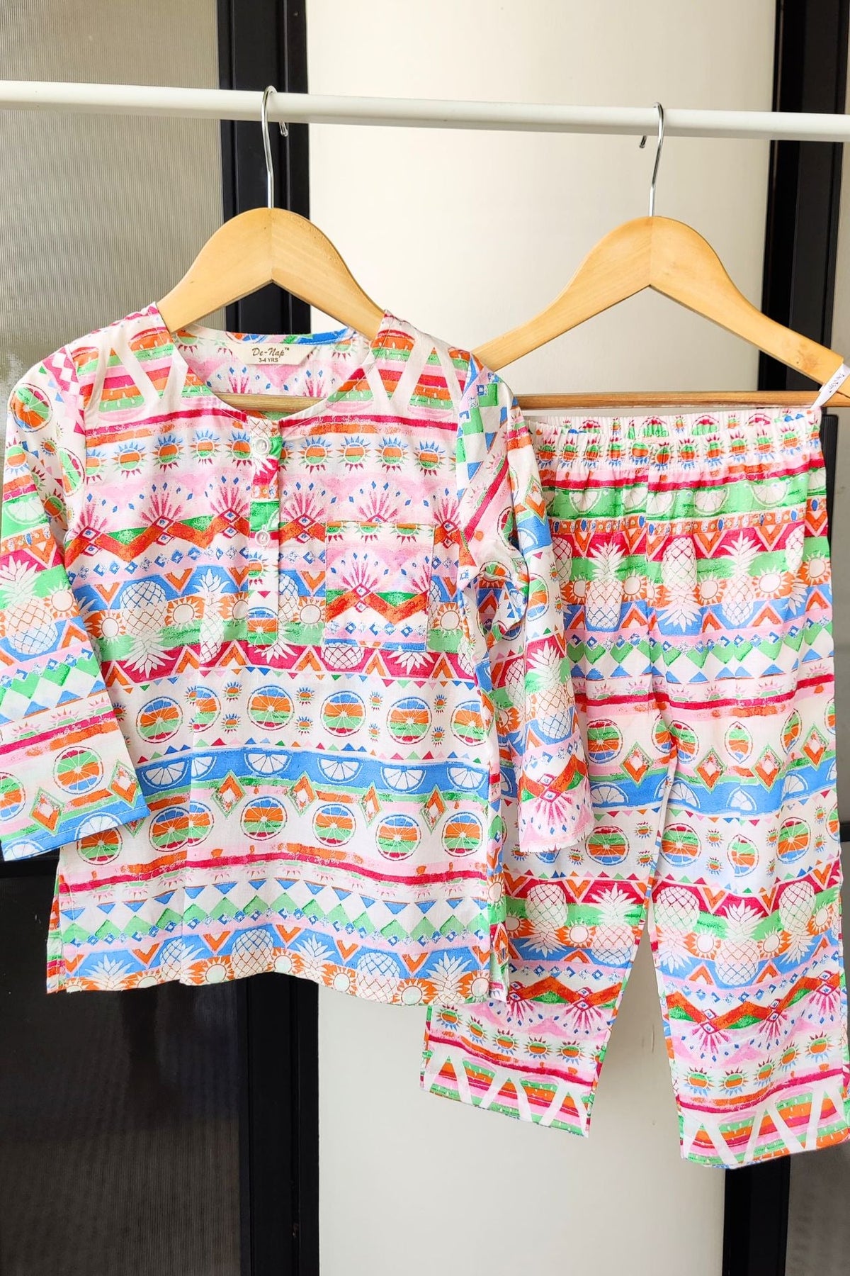 Colorful Tribal Print Kurta Pyjama Set - De - Nap.in - Nightwear