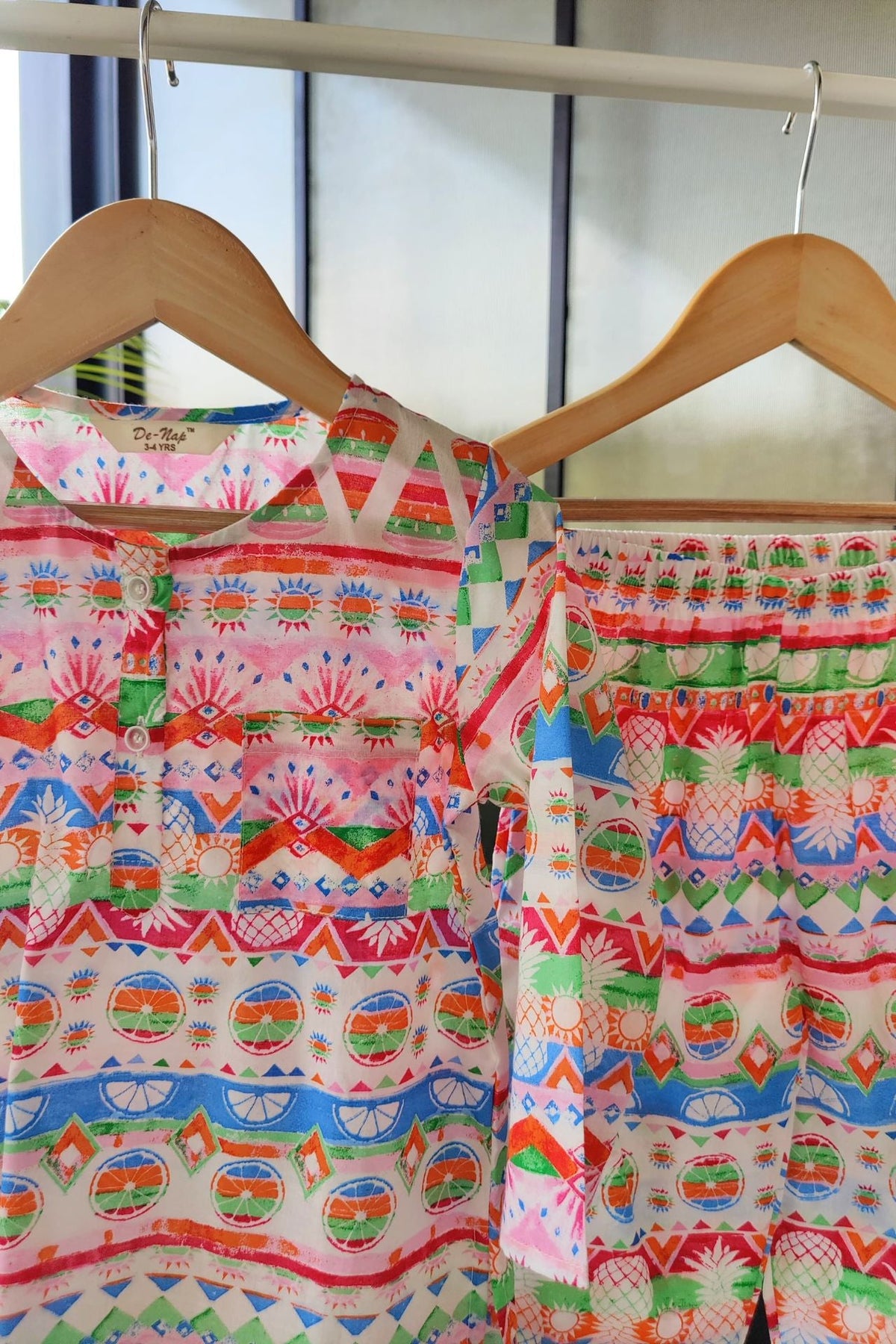 Colorful Tribal Print Kurta Pyjama Set - De - Nap.in - Nightwear