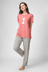 Coral Lil Meow Naps Pyjama Set - De - Nap.in - Nightwear